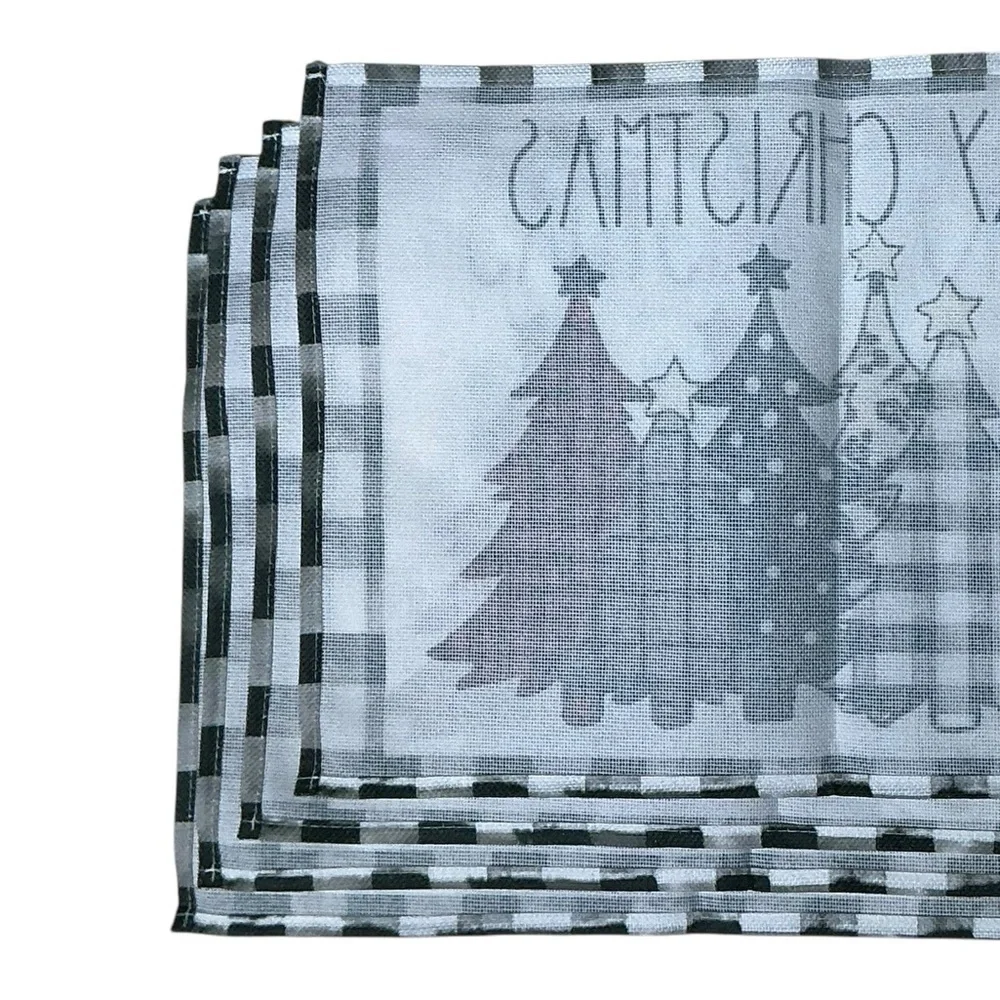 Christmas Placemats Trees Buffalo Plaid Placemats Black White 12 x 18 4 PC Set